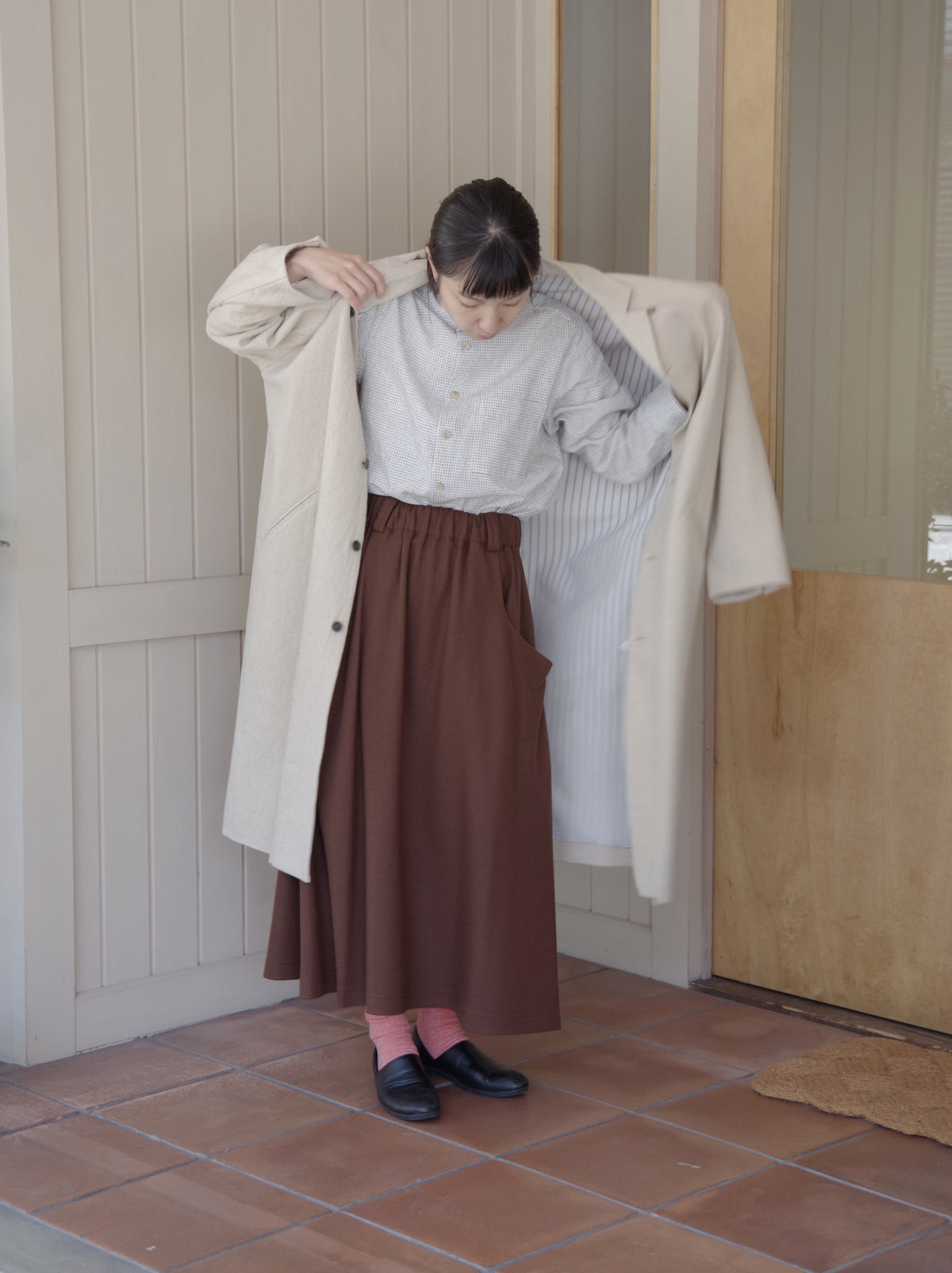 コットンリネンギャバ テーラードコート | atelier naruse