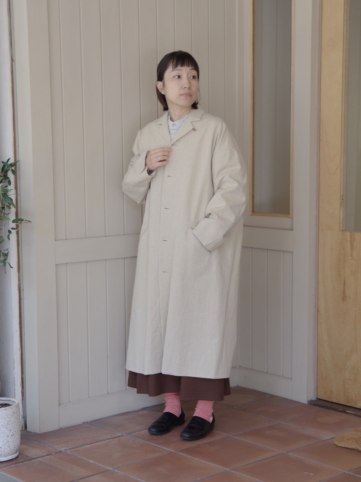 コットンリネンギャバ テーラードコート | atelier naruse