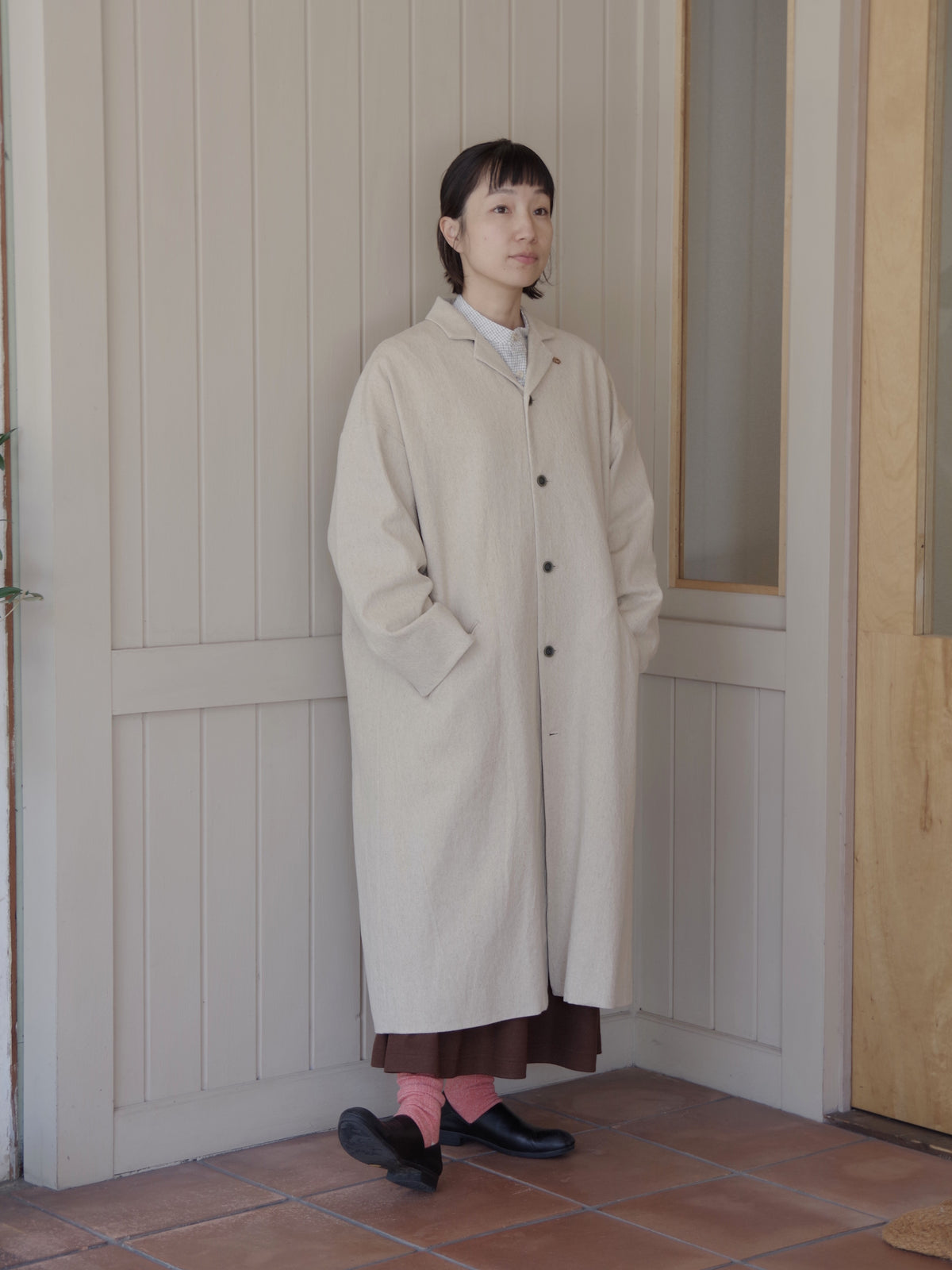 コットンリネンギャバ テーラードコート | atelier naruse
