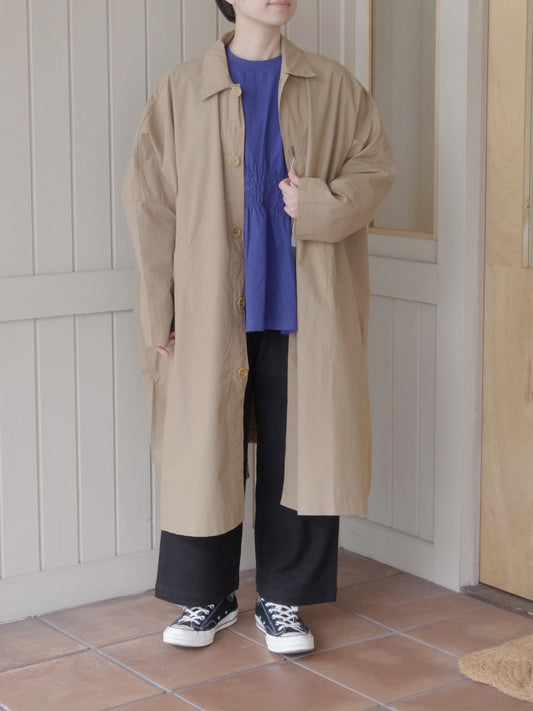 コットンリヨセル起毛ワッシャーブロードステンカラーワイドシャツコート | UNIVERSAL TISSU