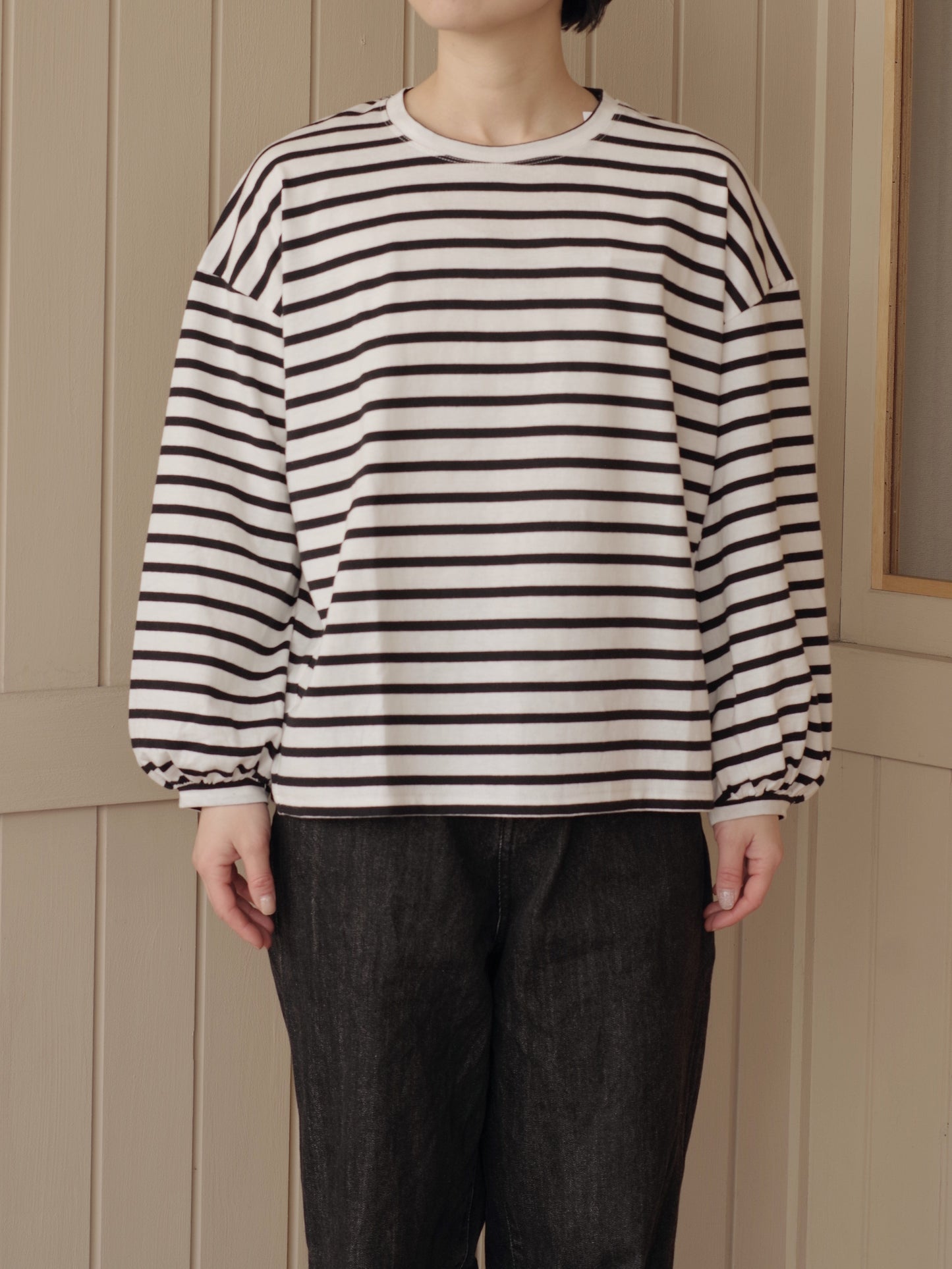 パフスリーブシャツプルオーバー(ボーダー) | sisisi