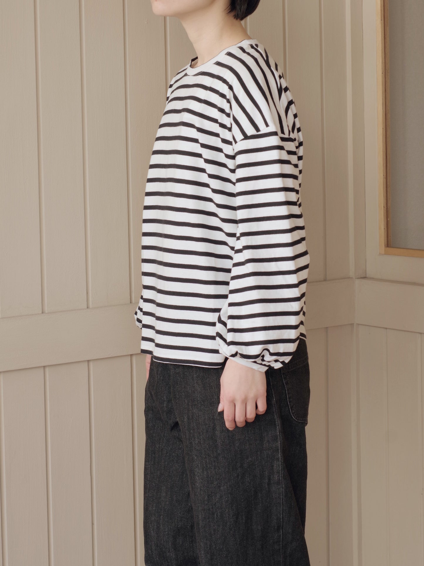 パフスリーブシャツプルオーバー(ボーダー) | sisisi