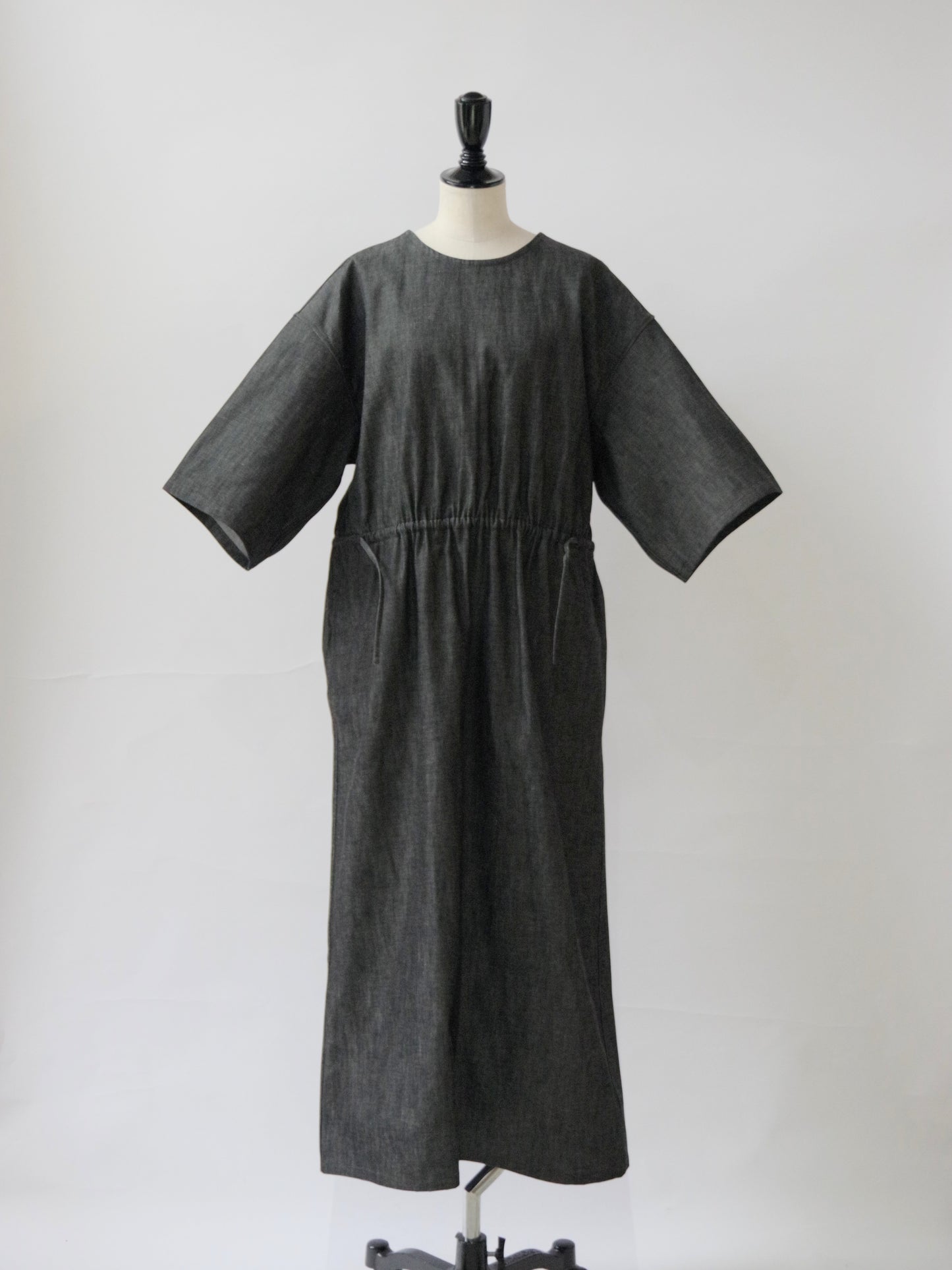 8.5ozライトデニム 5分袖ロングワンピース