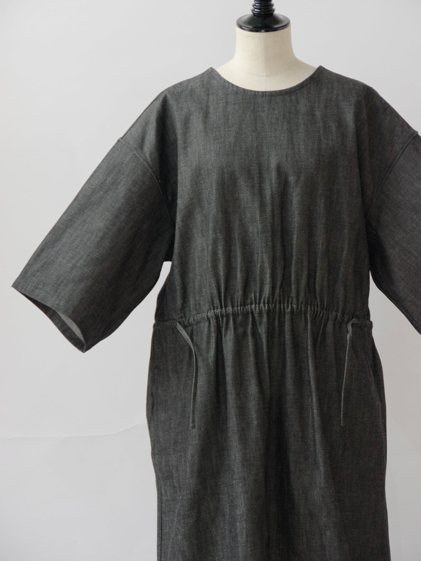 8.5ozライトデニム 5分袖ロングワンピース