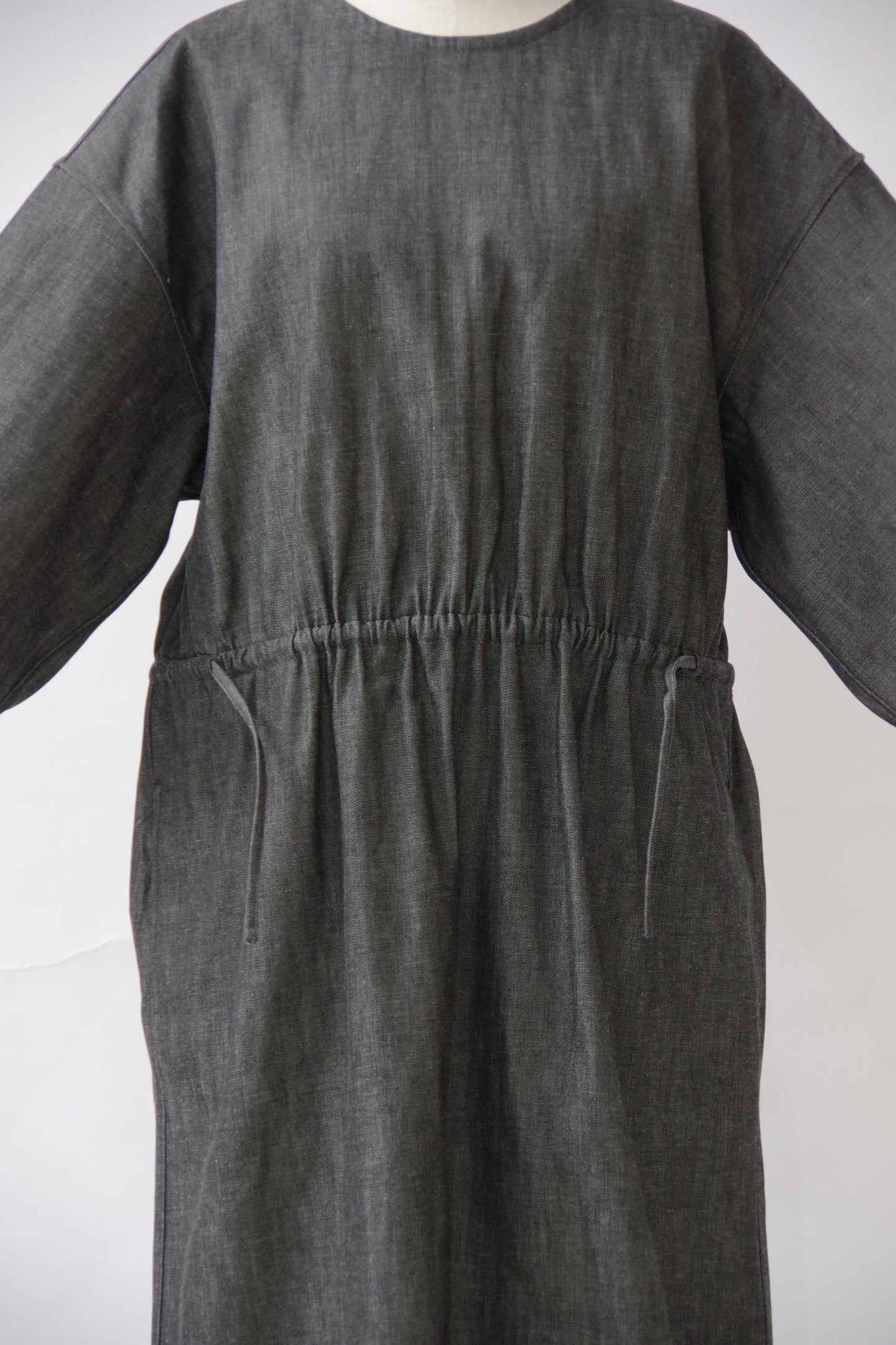 8.5ozライトデニム 5分袖ロングワンピース