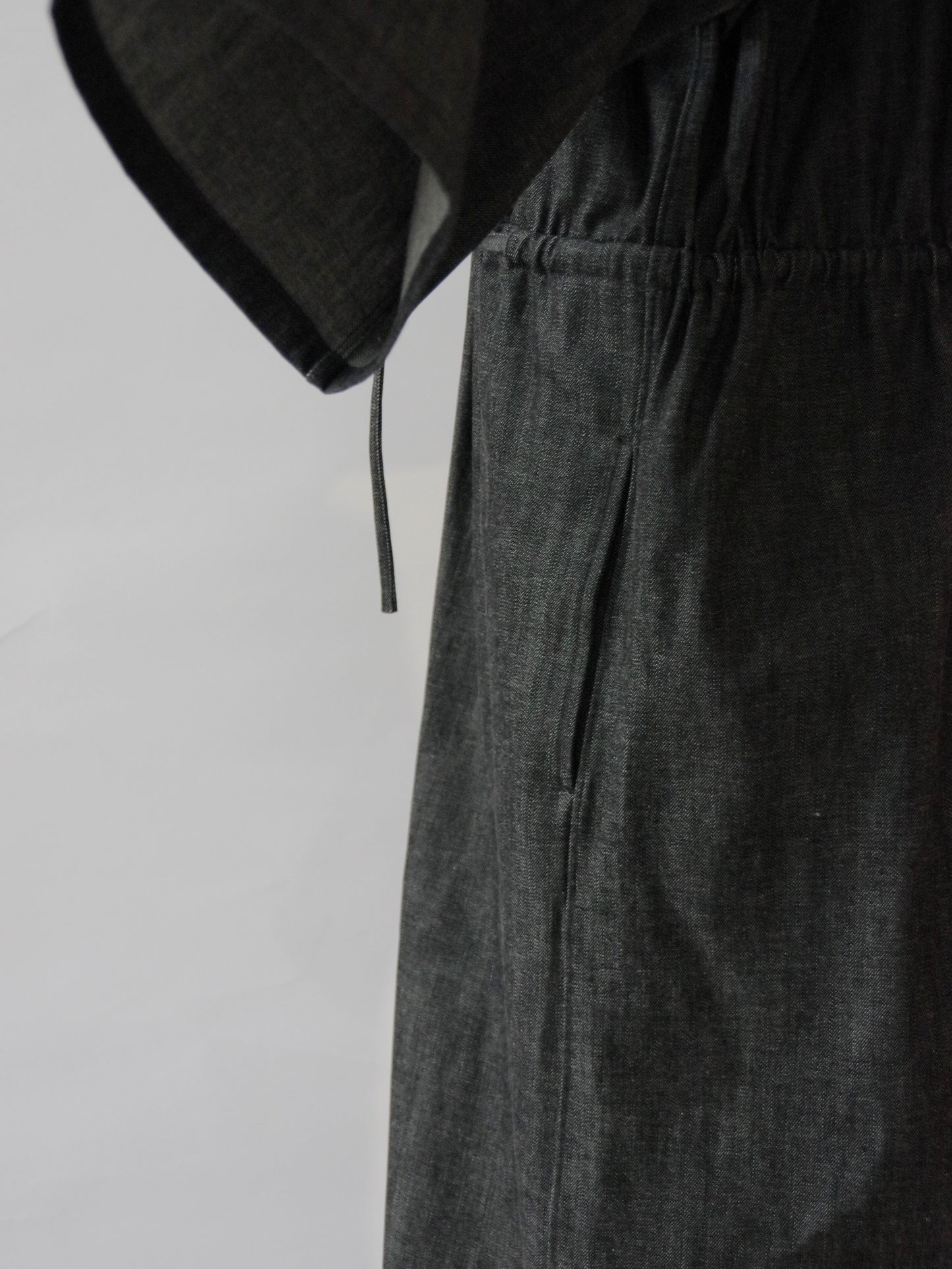 8.5ozライトデニム 5分袖ロングワンピース