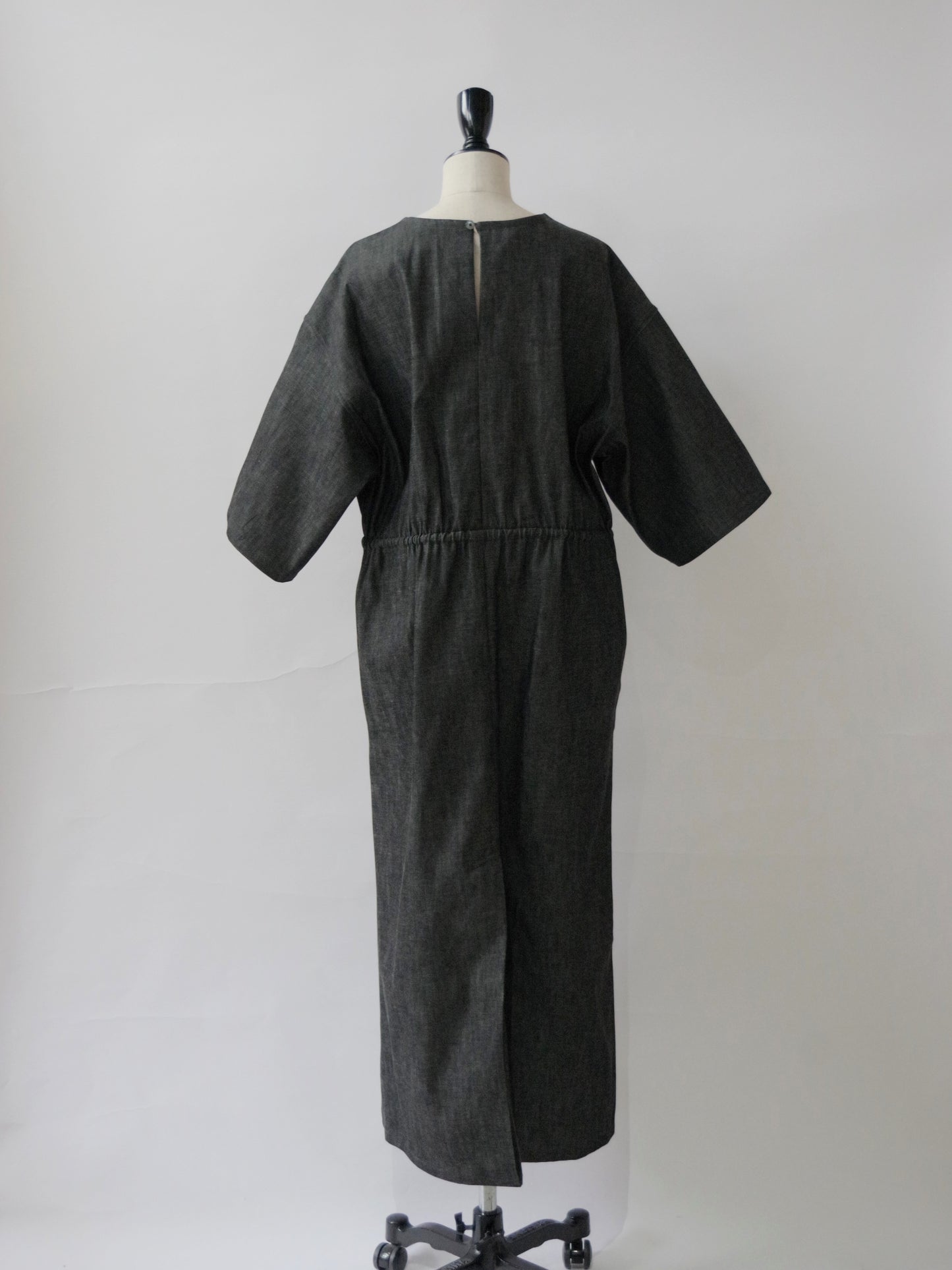 8.5ozライトデニム 5分袖ロングワンピース