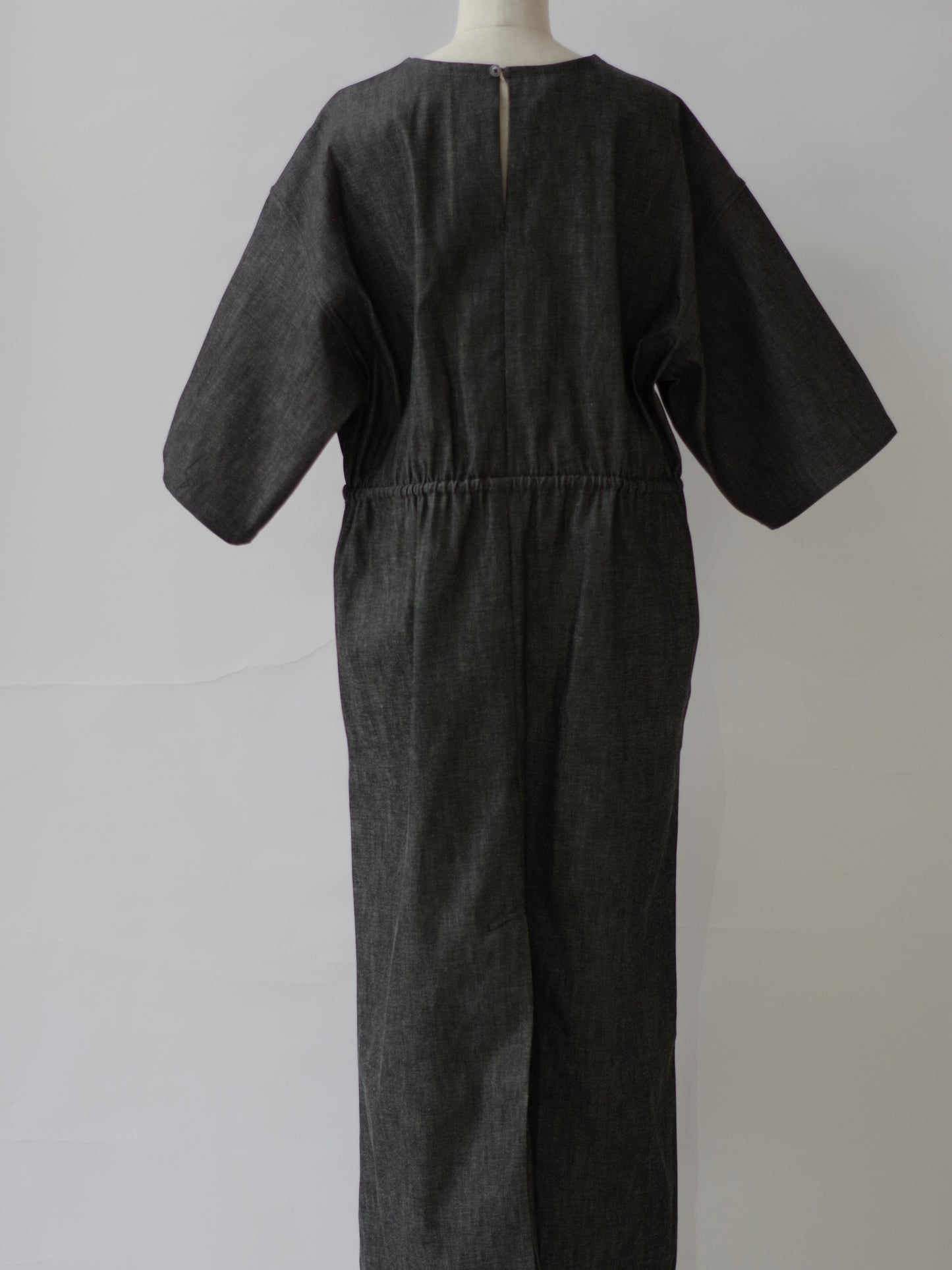 8.5ozライトデニム 5分袖ロングワンピース