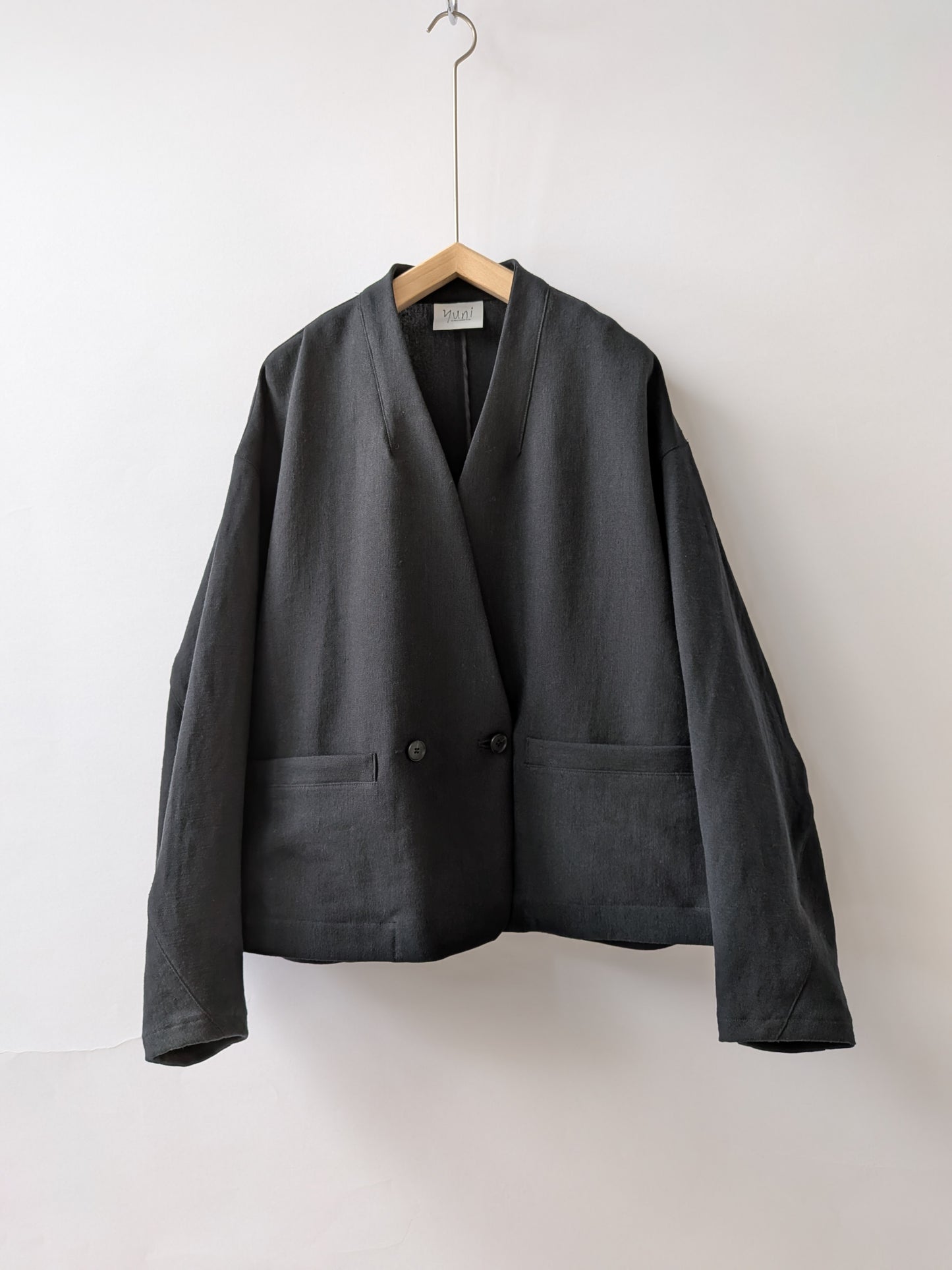 Linen/Polyester double cocoon no collar ジャケット |  yuni
