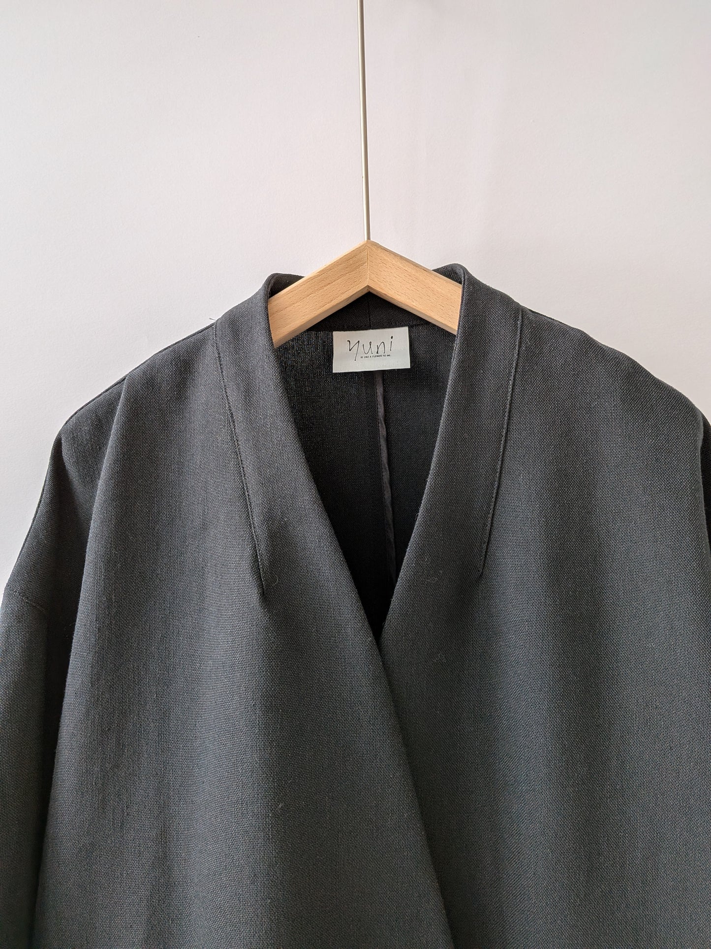 Linen/Polyester double cocoon no collar ジャケット |  yuni