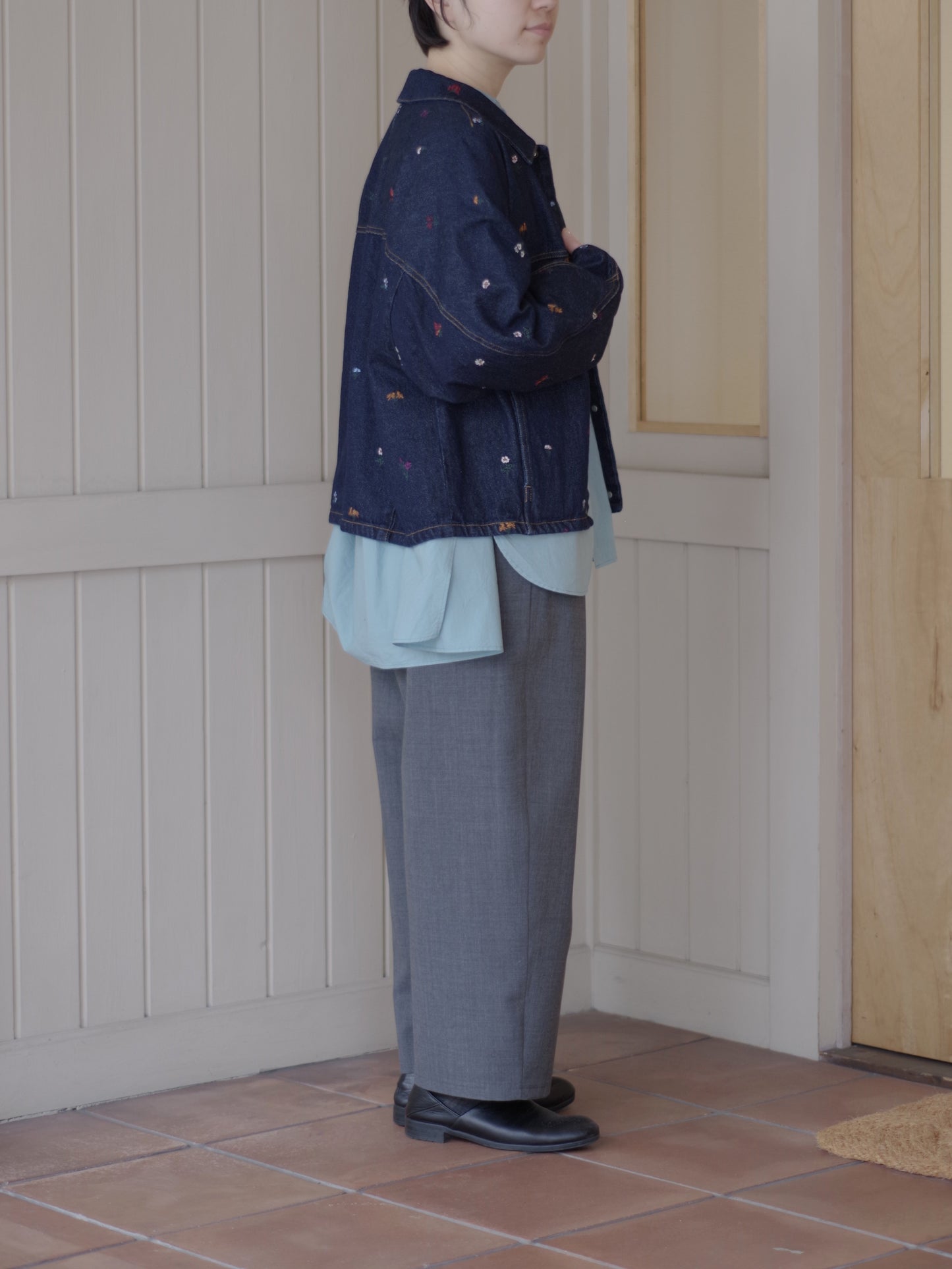 floral embloidely denim cocoon ブルゾン | yuni