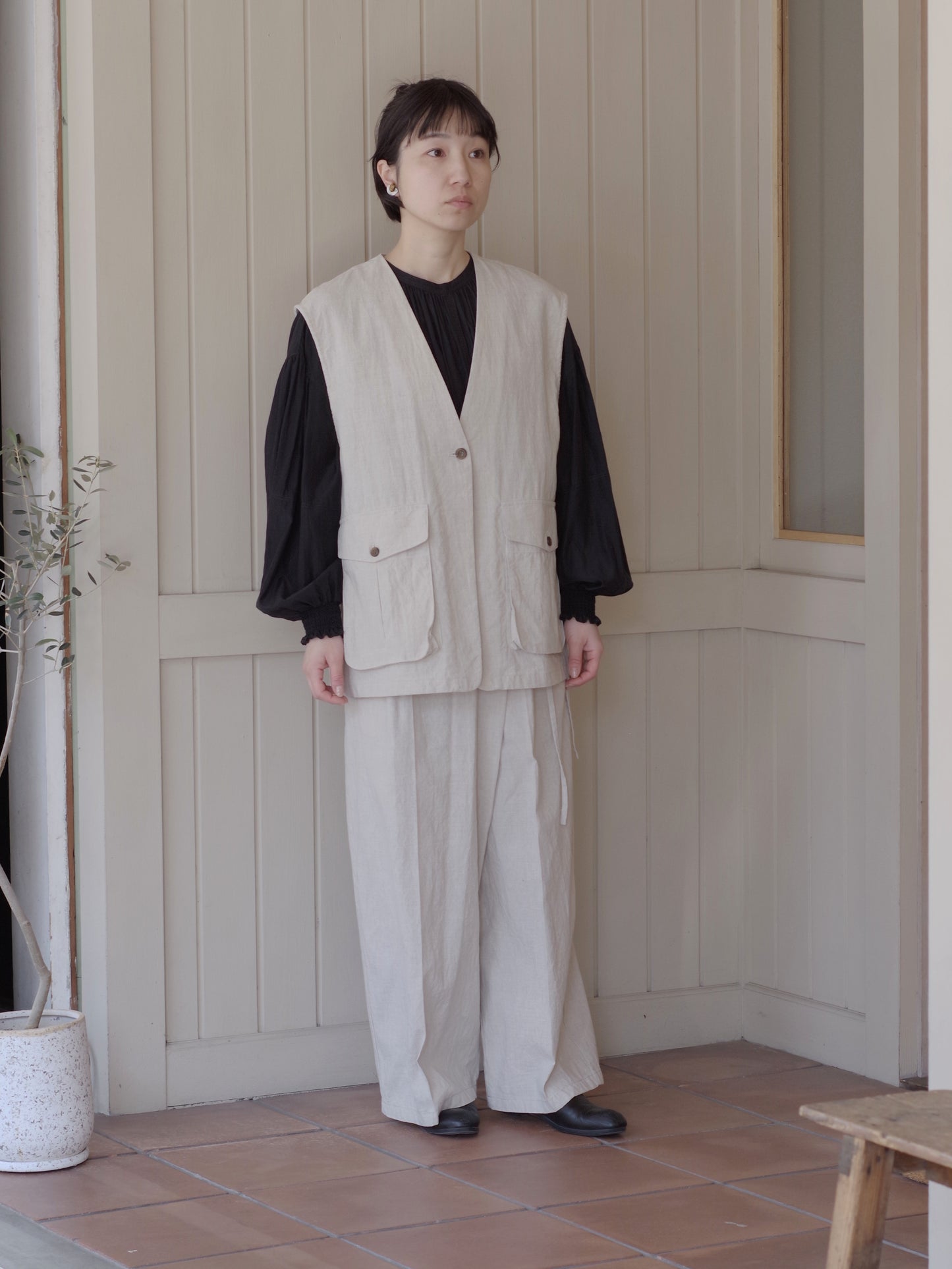 高密度Cotton/Linen high waist wrap パンツ | yuni