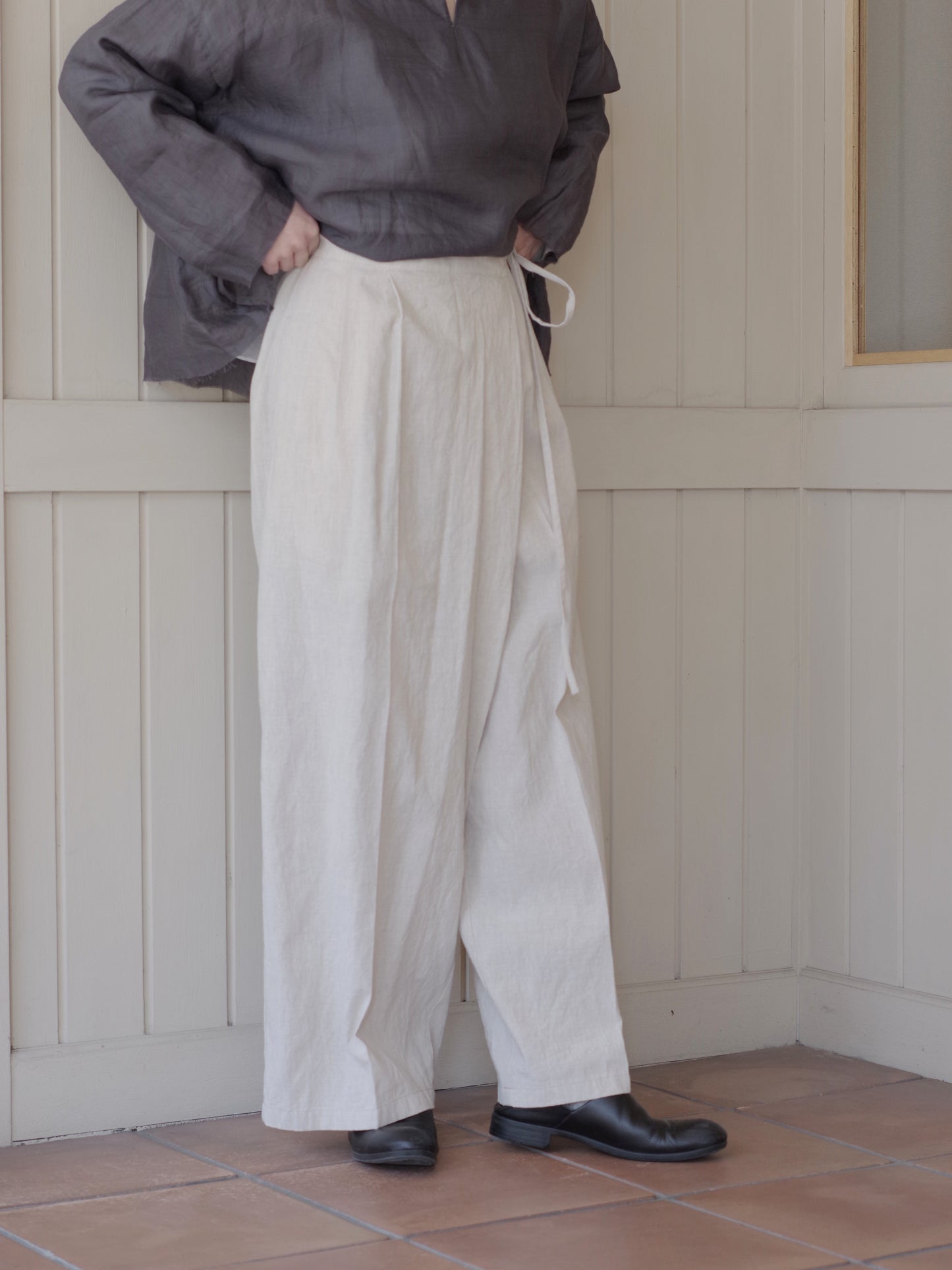 高密度Cotton/Linen high waist wrap パンツ | yuni