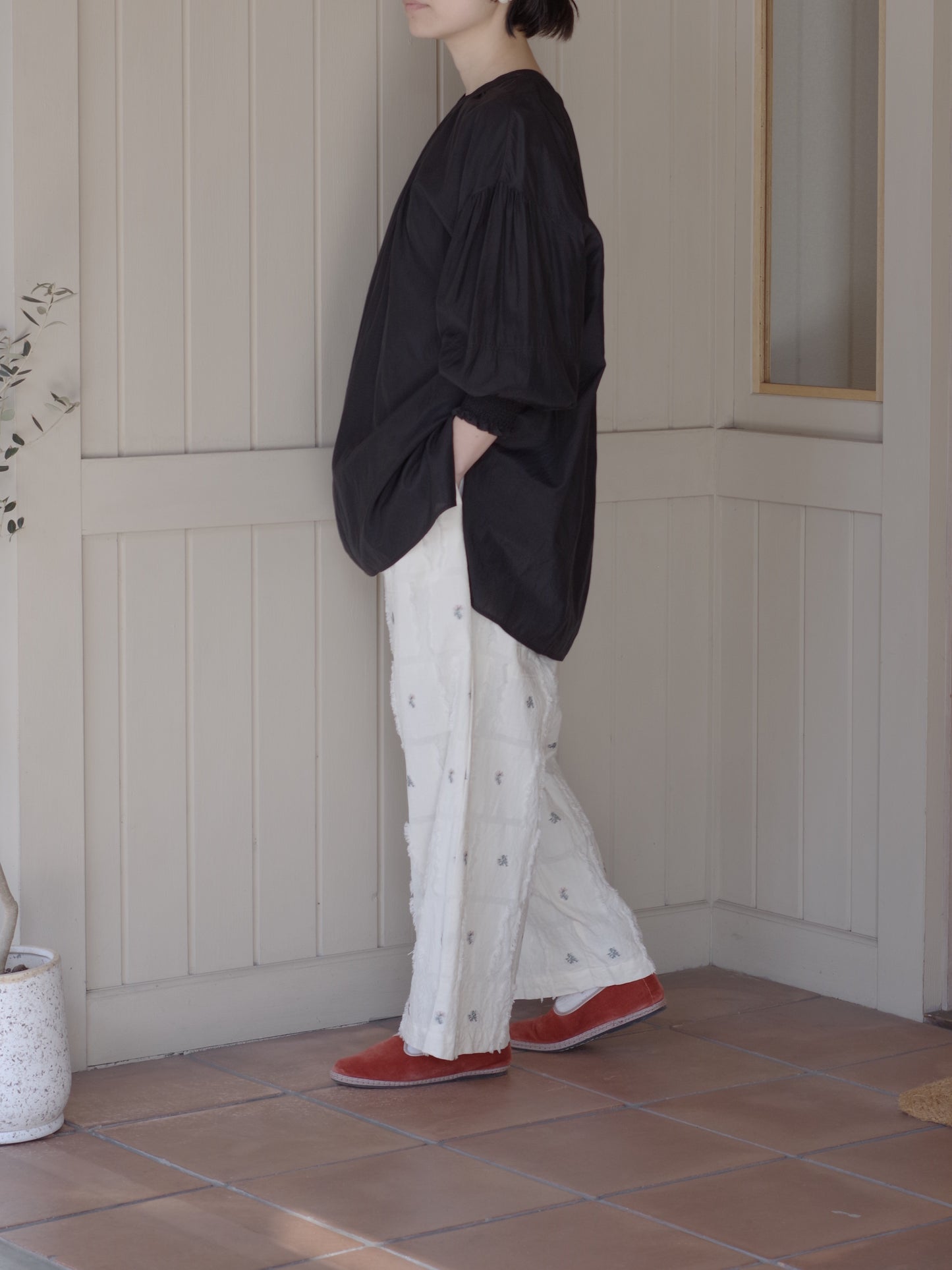 100/1Cotton/Cupra gather sleevesブラウス | yuni