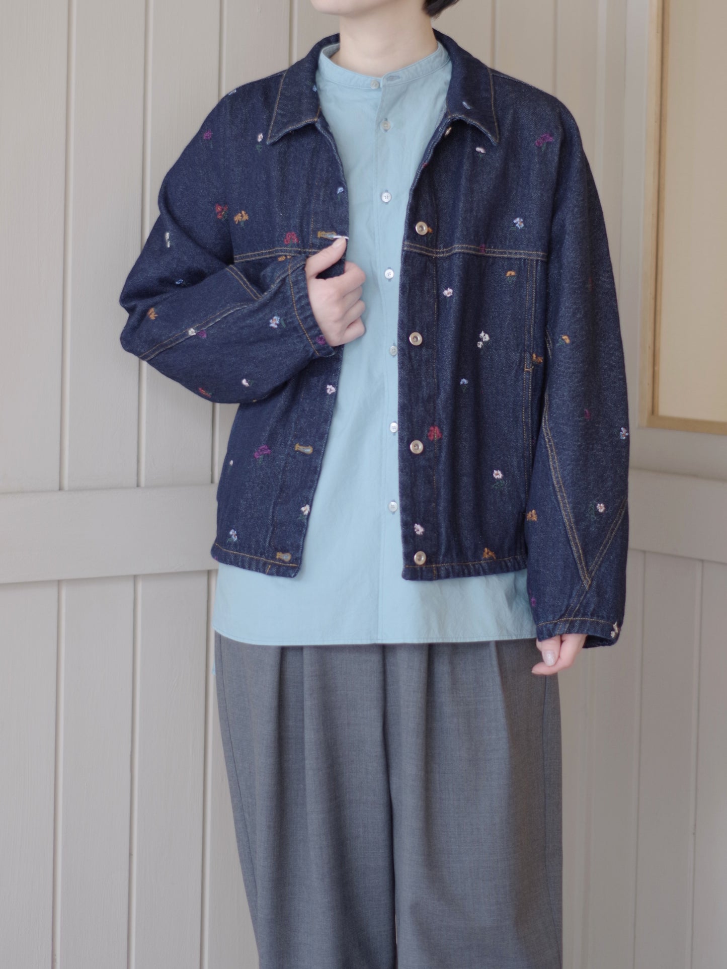 floral embloidely denim cocoon ブルゾン | yuni