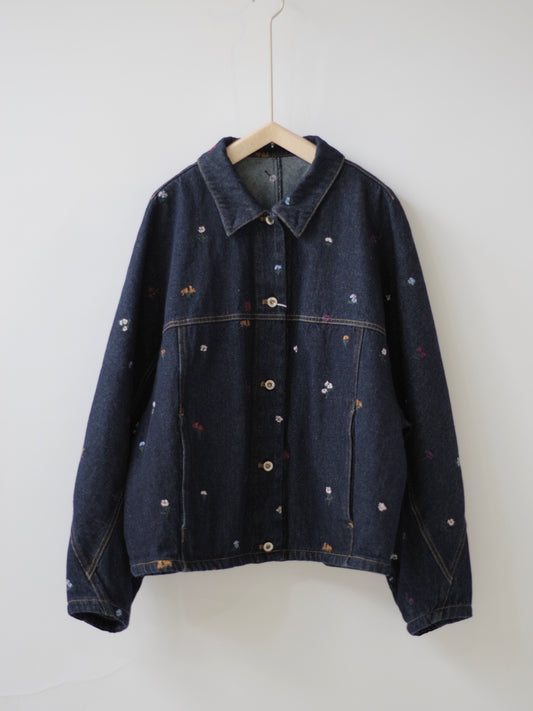 floral embloidely denim cocoon ブルゾン | yuni