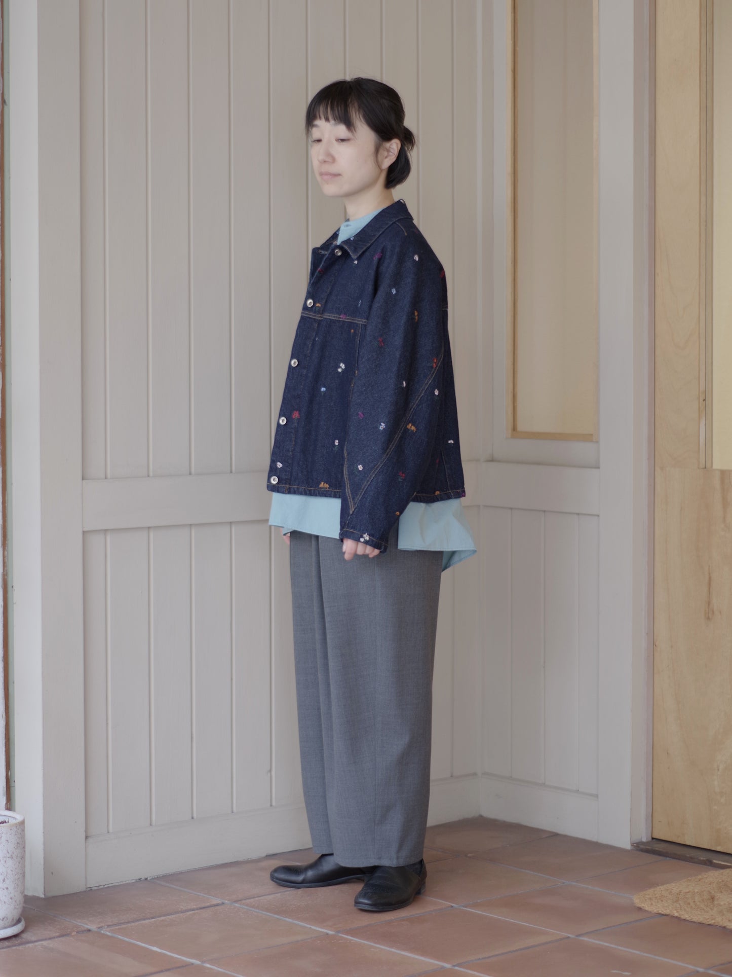 floral embloidely denim cocoon ブルゾン | yuni