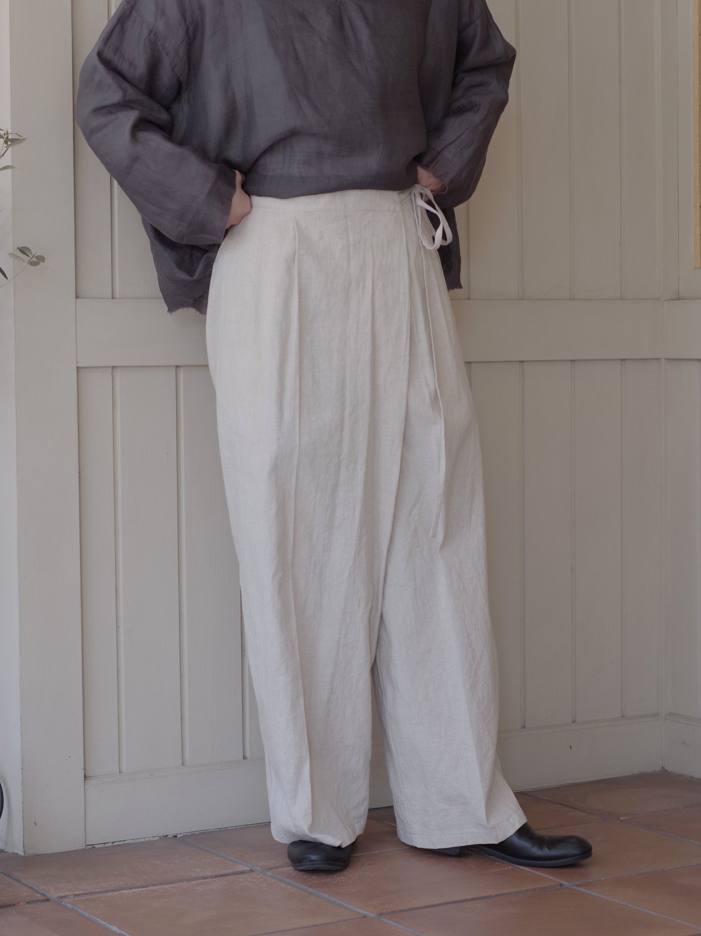 高密度Cotton/Linen high waist wrap パンツ | yuni