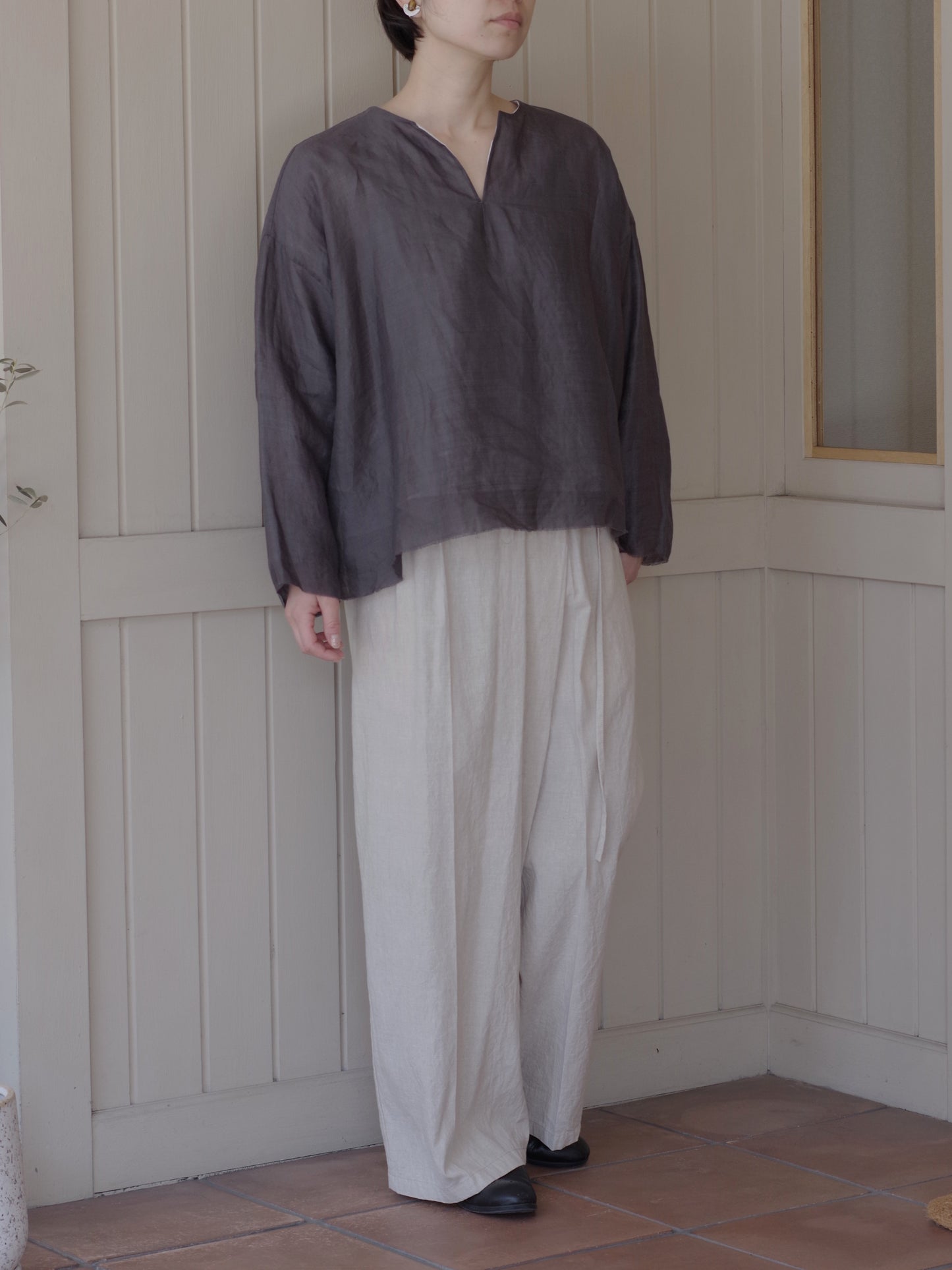 高密度Cotton/Linen high waist wrap パンツ | yuni
