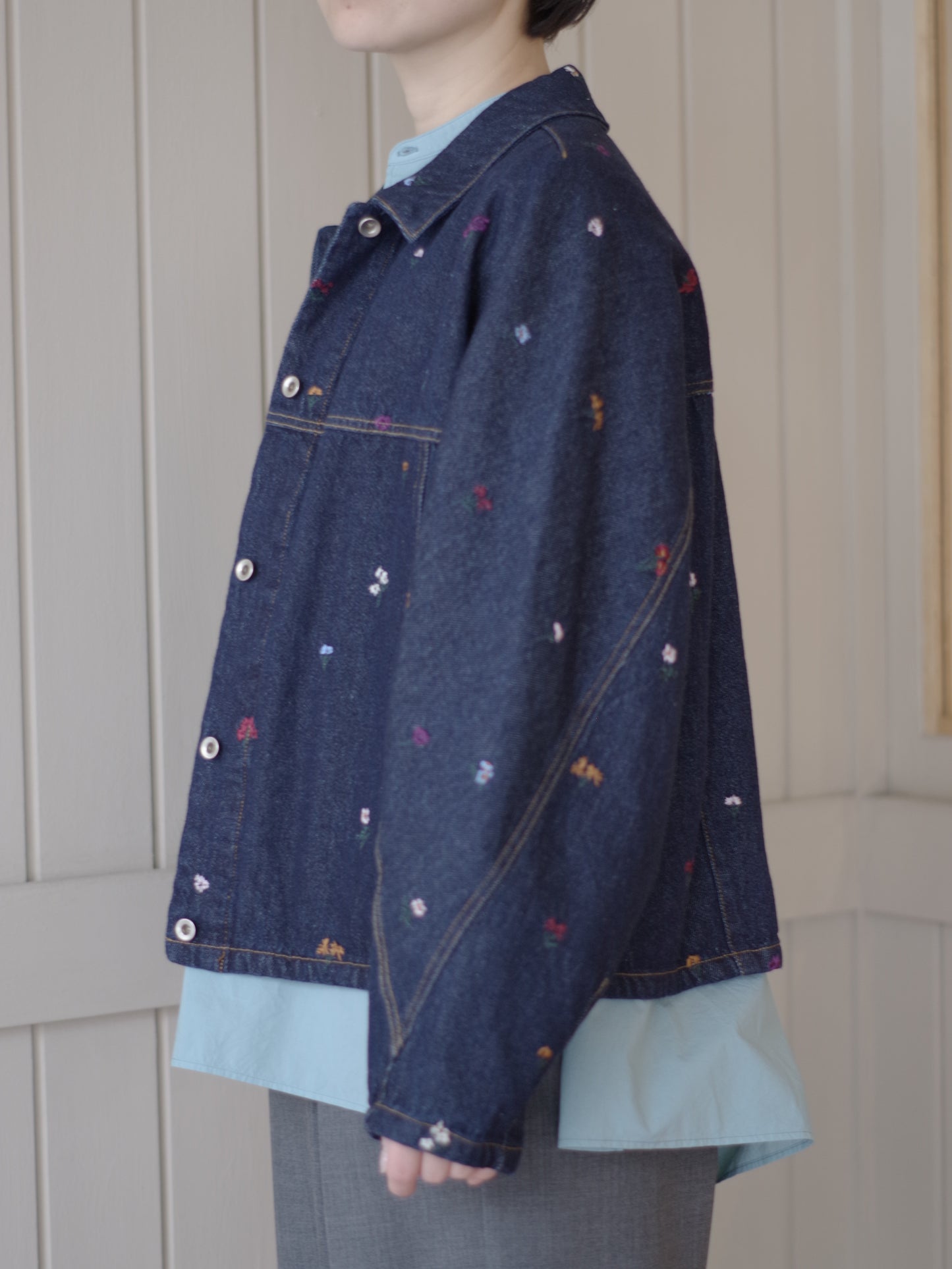 floral embloidely denim cocoon ブルゾン | yuni