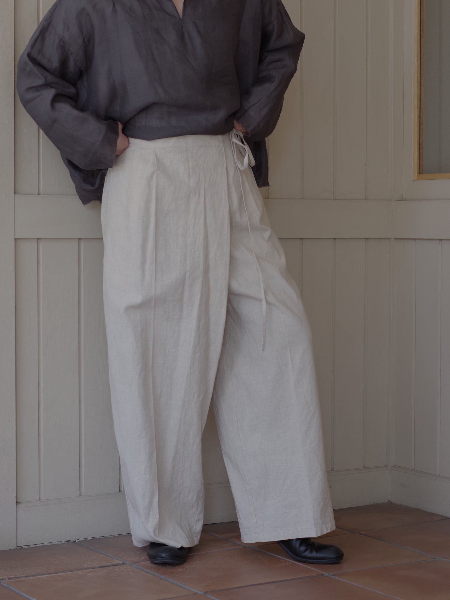 高密度Cotton/Linen high waist wrap パンツ | yuni