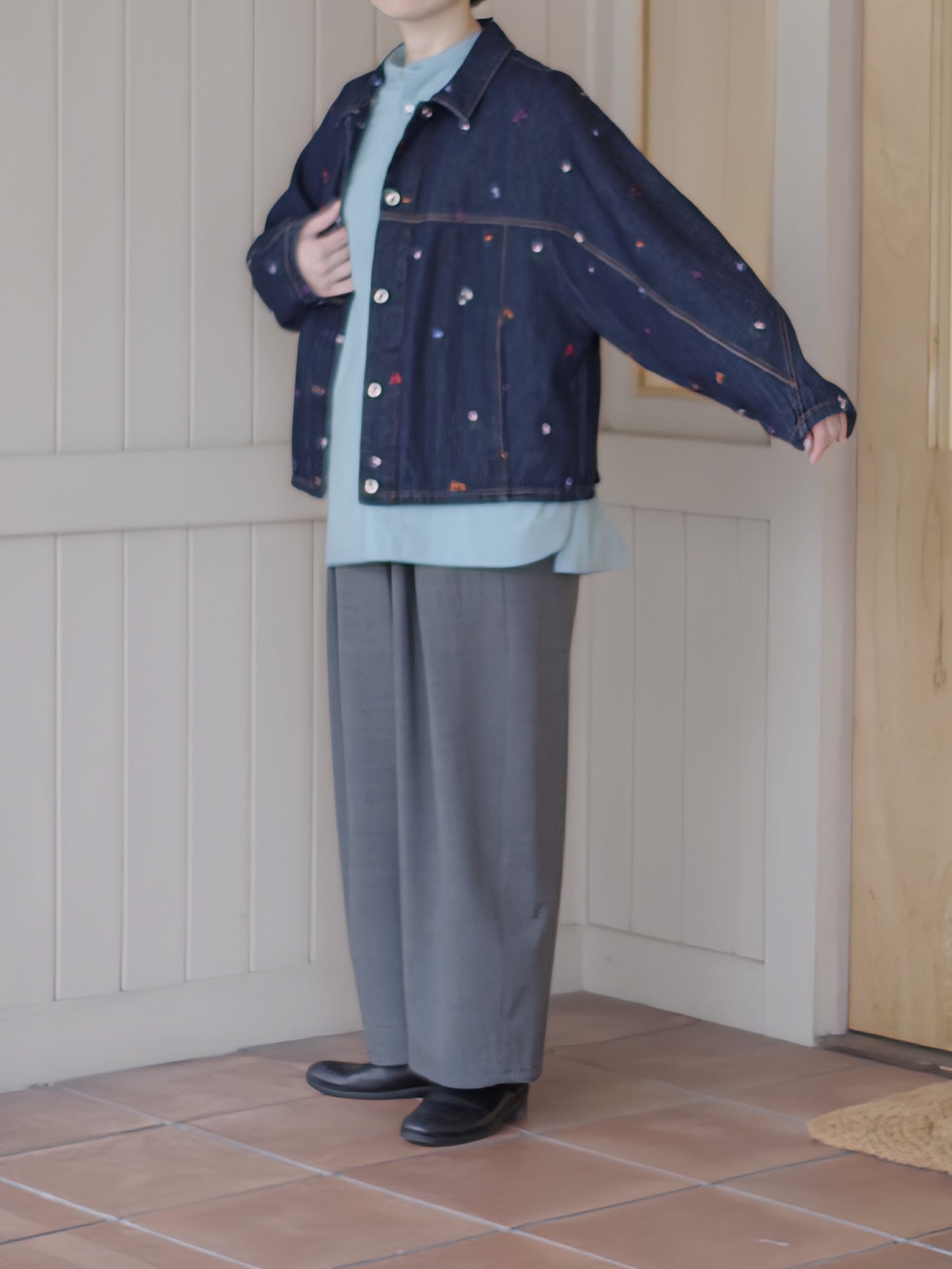 floral embloidely denim cocoon ブルゾン | yuni