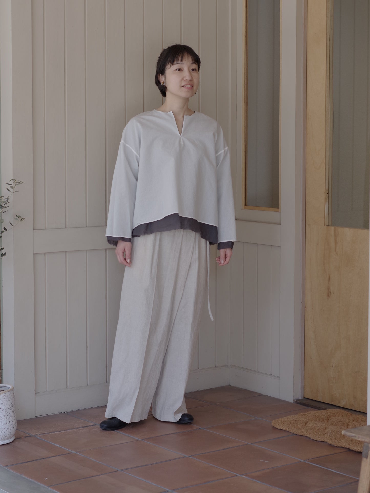 高密度Cotton/Linen high waist wrap パンツ | yuni